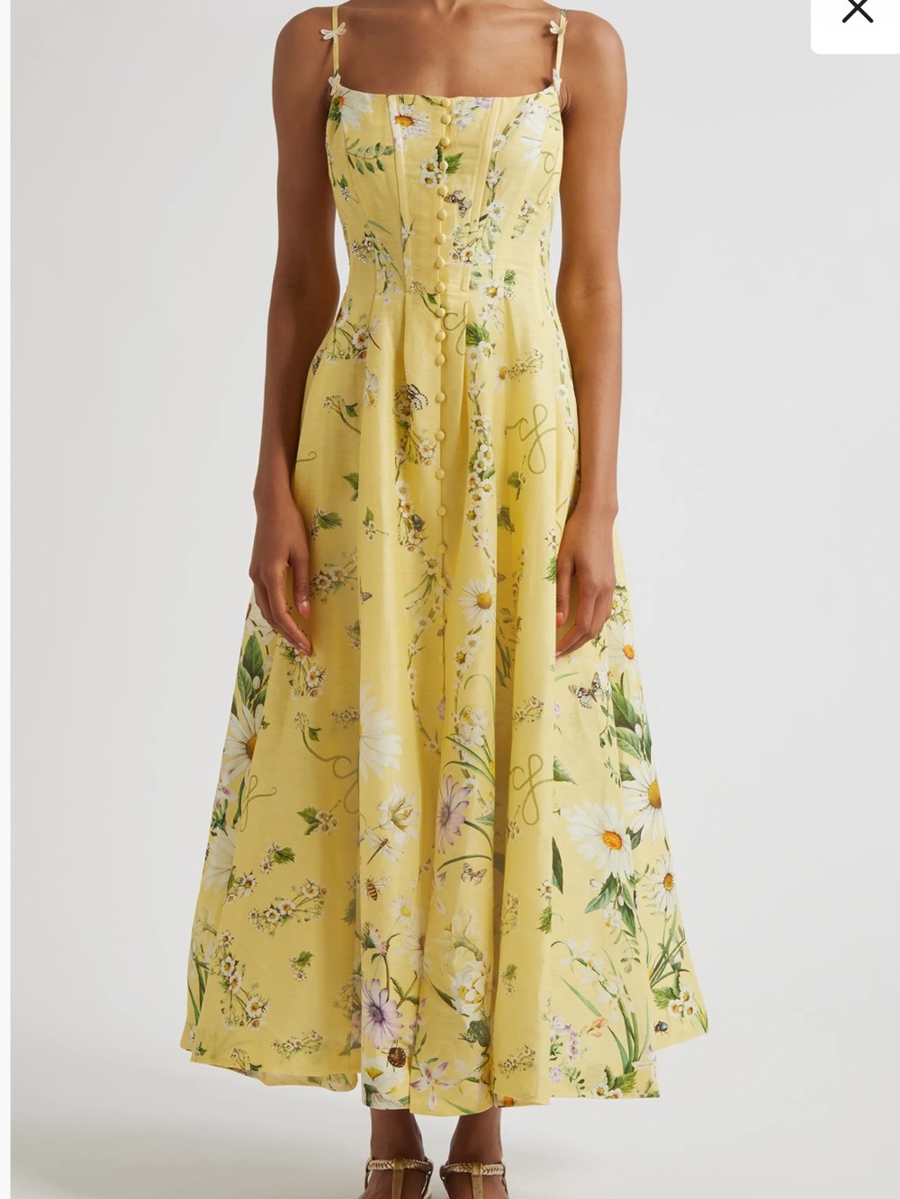 Camilla Yellow Floral Maxi Dress with Spaghetti Ties